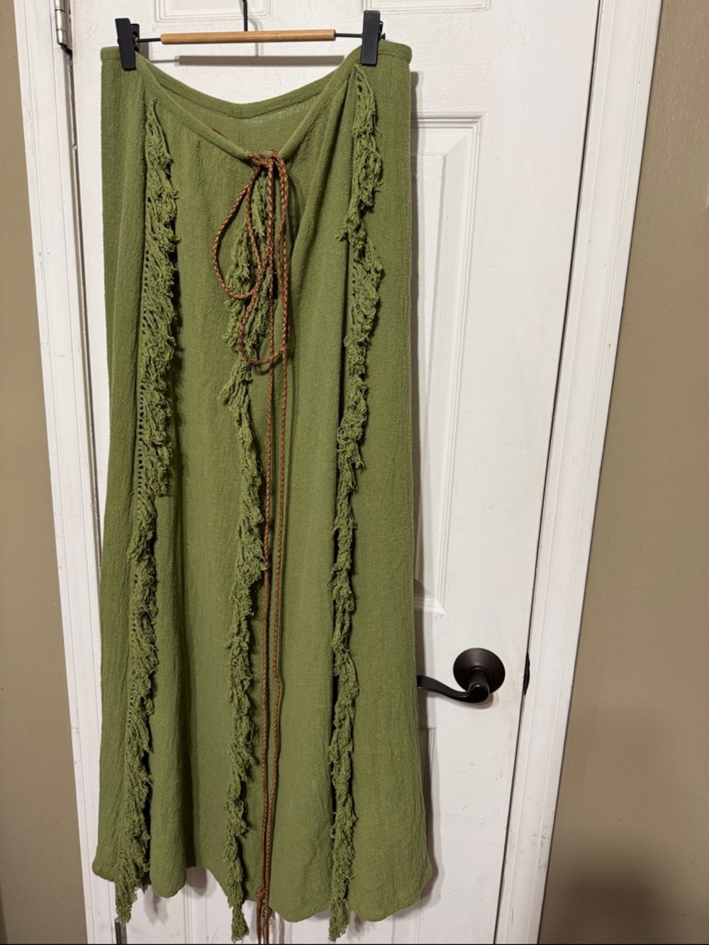 CARAVANA Bohemian Olive Green Fringe Maxi Skirt Waist 16”